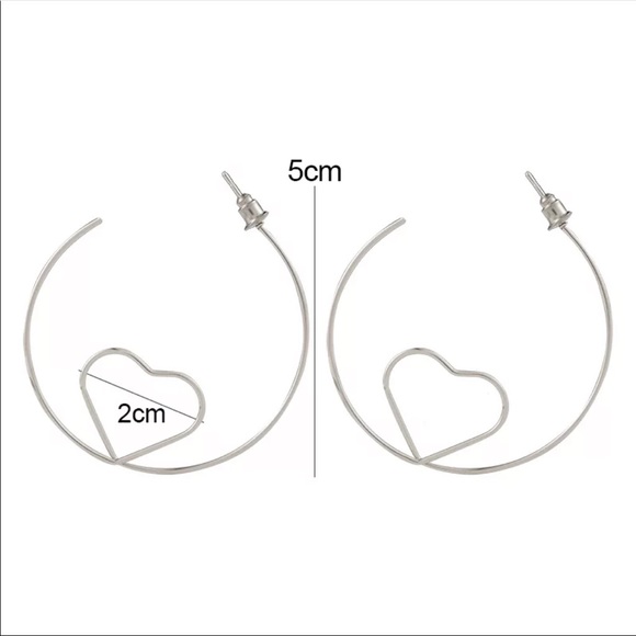 Silver heart open circle earrings. Silver hoops.